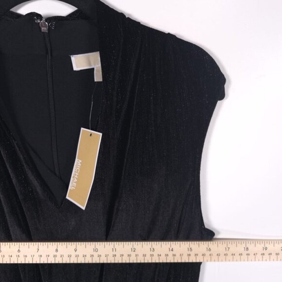 NWT MICHAEL KORS Black Silver Vneck Wide Leg Jumpsuit Tie Belt Sleeveless MEDIUM - Picture 8 of 14